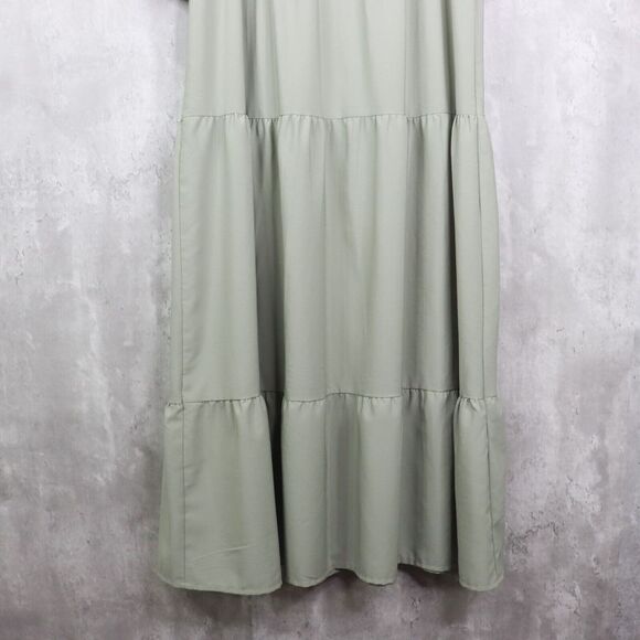 Asos Maxi Dress Womens Size 4 Green Teired Collared 3/4 Sleeve Puff Button Front - Picture 4 of 6